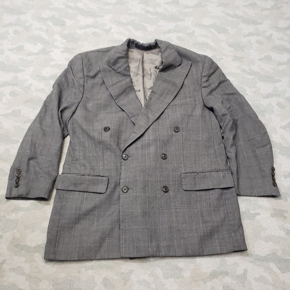 Vintage Ralph Ralph Lauren Blazer Mens 44R Gray Double Breasted Wool